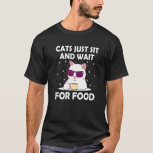 T-shirt Chats S'assoient et Attendent de la Nourriture Bla