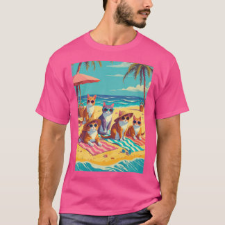 T-shirt Chats se prélassant sur la plage amis
