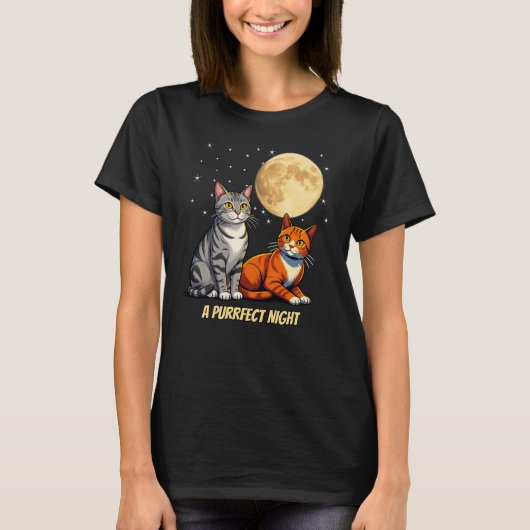 T-shirt Chats sous une lune dorée (Devant)