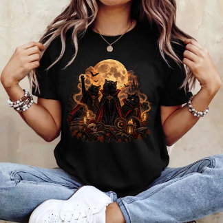 T-shirt Chats vampires pleine lune Halloween