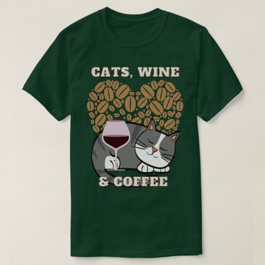 T-shirt Chats Vins et café (2) (Design devant)