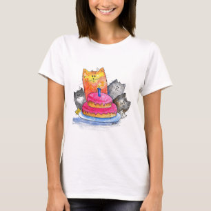 T-shirt Chats Whimsical avec gâteau d'anniversaire