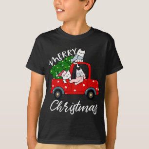T-shirt Chats xmas Arbre sur Camion Rouge Chat Arbre de No