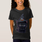 T-shirt chatte noir Halloween blanc mignon (Devant)