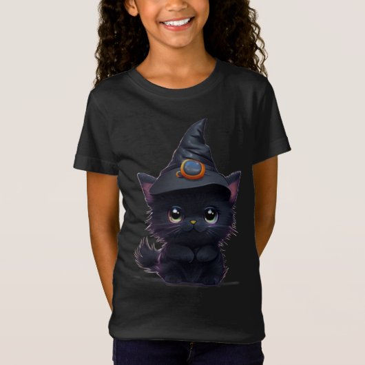 T-shirt chatte noir Halloween blanc mignon (Devant)