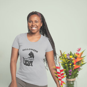 T-shirt chatte noire mignonne femme de la fête d'halloween