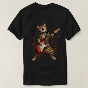 T-shirt Chatte Rockstar Jouant de la Guitare Électrique