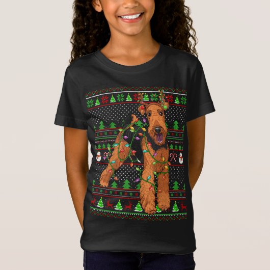 T-Shirt Chaud de Noël moche style Funny Airedale Terrier C (Devant)