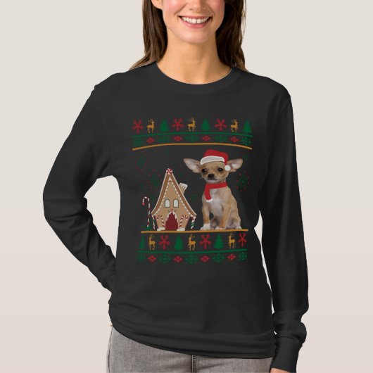 T-shirt Chaud moche Noël Chihuahua Santa Hat Reindee (Devant)