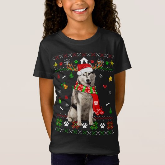 T-Shirt Chaud moche Noël Sibérien Husky Chien Chien Chien  (Devant)
