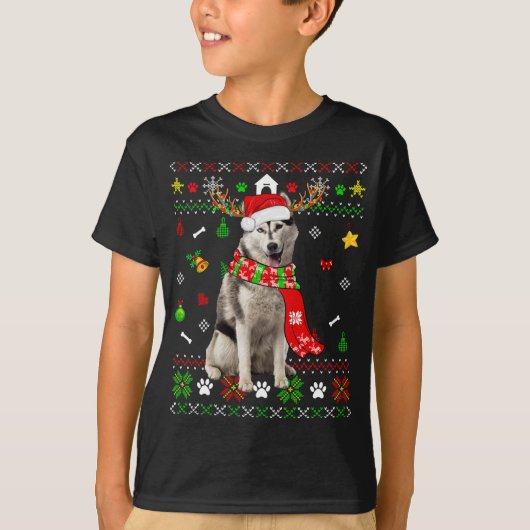 T-shirt Chaud moche Noël Sibérien Husky Chien Chien Chien  (Devant)