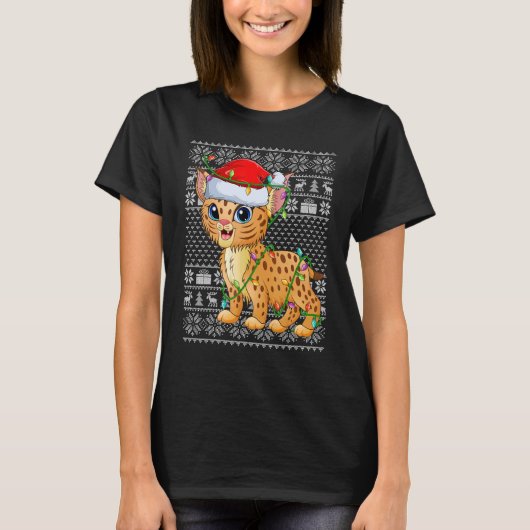 T-shirt Chaud moche style Xmas Lumières Père Noël Bobcat C (Devant)