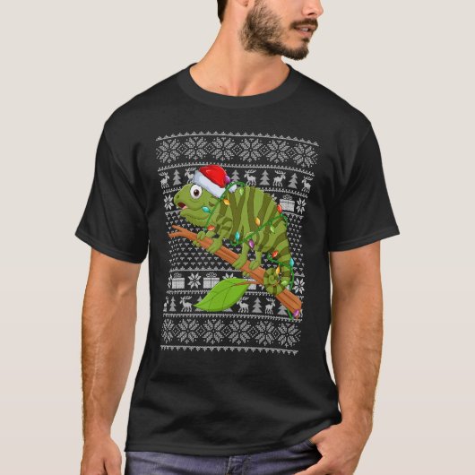 T-shirt Chaud style Xmas lights Père Noël Iguana Christ (Devant)