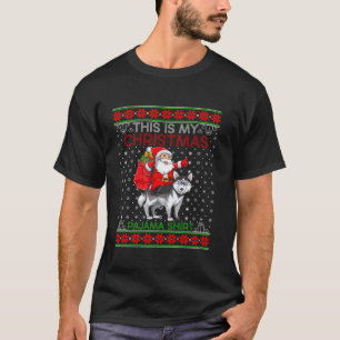 T-shirt Chaud Xmas moche Père Noël équitation Sibérien Hus