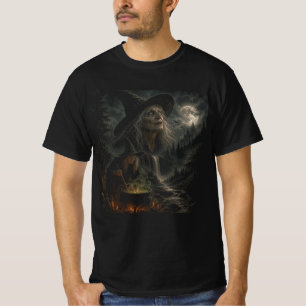 T-shirt Chaudière de nuit de sorcière Lune hantée, chauv