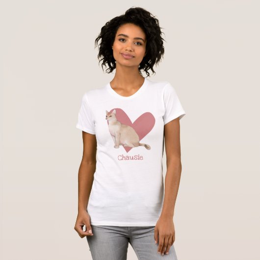 T-shirt Chausie Chat Aquarelle Kitty Coeur rose (Devant entier)