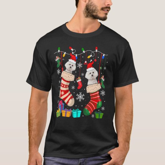 T-shirt Chaussettes de Noël Pyjama Bichon Frise Chien Chie (Devant)