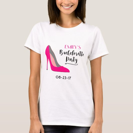 T-shirt Chaussure à talon rose chaud Typographie Bachelore (Devant)