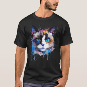 T-shirt Chaussure de neige colorée Chat Visage Splash Art