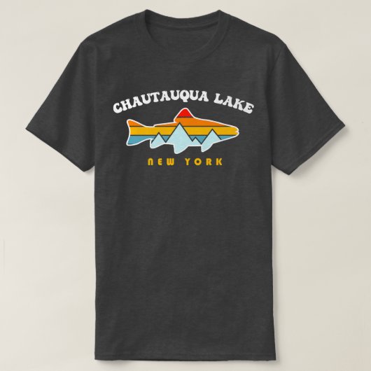 T-shirt Chautauqua Lake New York NY Retro Sunset Fishing (Design devant)