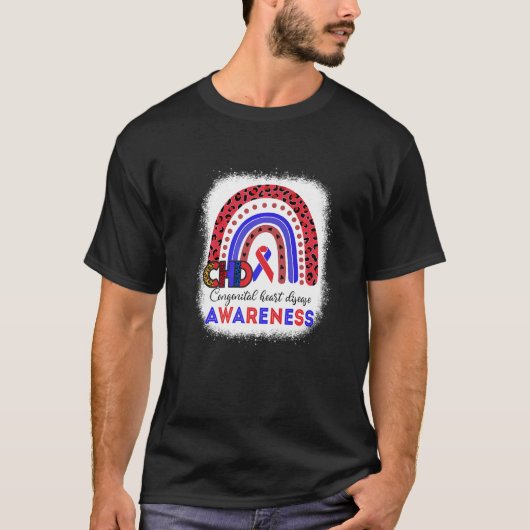 T-shirt CHD Awareness Heart Disease Leopard Rainbow Blue R (Devant)
