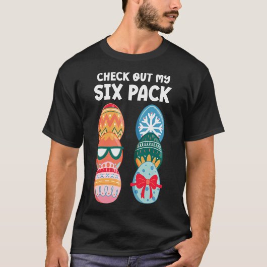 T-shirt Check Out My Six Pack Funny Easter Egg Abs Workout (Devant)