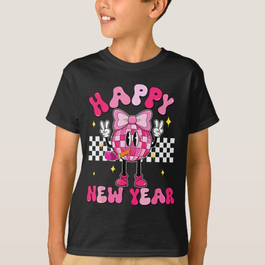 T-shirt Checkered Happy New Year 2026 Disco Ball New Year  (Devant)