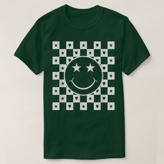 T-shirt Checkered Happy Smiling Face Graphic Funny  (Design devant)