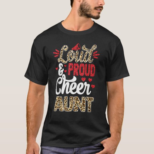 T-shirt Cheer Aunt Biggest Fan Leopard Print And Pom Pom (Devant)