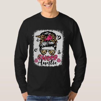 T-shirt Cheer Auntie Leopard Cute Messy Bun Hair Cheerlead