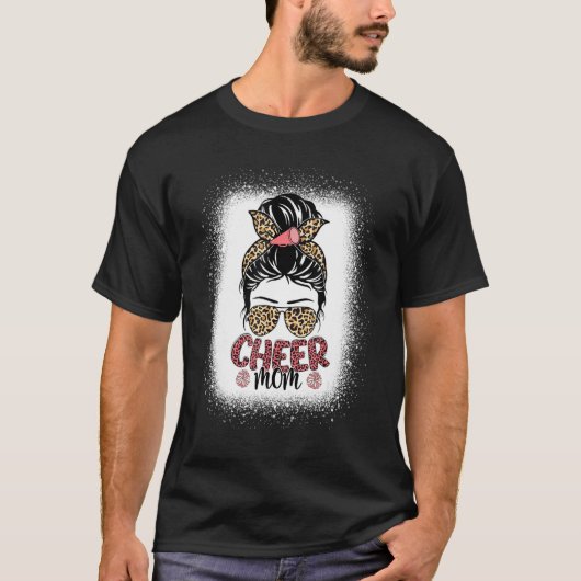 T-shirt Cheer Bleached Maman Leopard Messy Bun Pom-pom gir (Devant)
