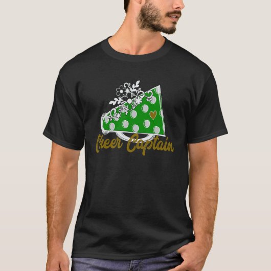 T-shirt Cheer Captain  Green Megaphone Heart Flower Accent (Devant)