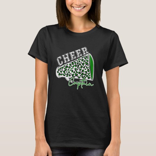 T-shirt Cheer CAPTAIN Leopard Cheetah Megaphone Green Tren (Devant)
