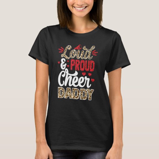 T-shirt Cheer Daddy Biggest Fan Leopard Print And Pom Pom (Devant)