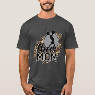 T-shirt Cheer Maman Empreinte de léopard Fier Pom-pom girl