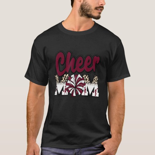 T-shirt Cheer Maman Maroon Leopard Lettres Cheer Pom Poms (Devant)