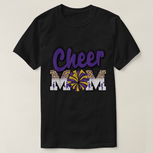 T-shirt Cheer Maman Purple Léopard Or Lettres Cheer Pom Po (Design devant)
