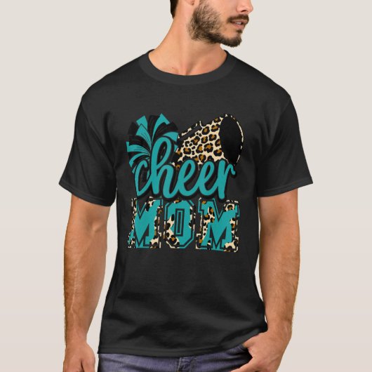 T-shirt Cheer Maman Turquoise Leopard Cheer Poms & Megapho (Devant)