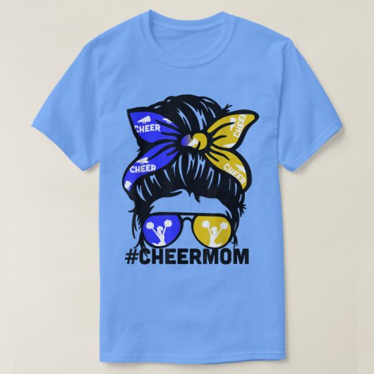 T-shirt Cheer Mère Maman Bleu & Or Cheerleading Maman Mes (Design devant)