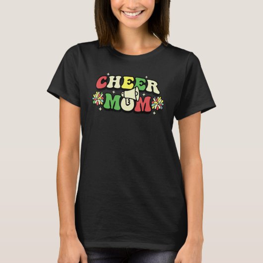 T-shirt Cheer Mom Leopard Letters Cheer Pom Poms (Devant)