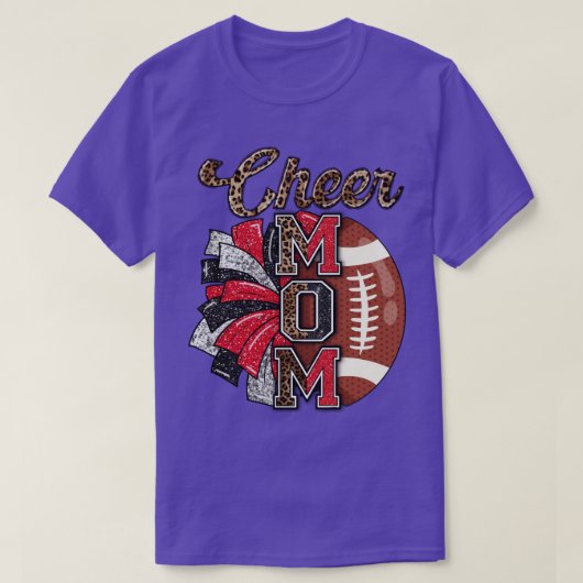 T-shirt Cheer Mom Maroon Leopard Lettres Cheer Pom Poms3 (Design devant)