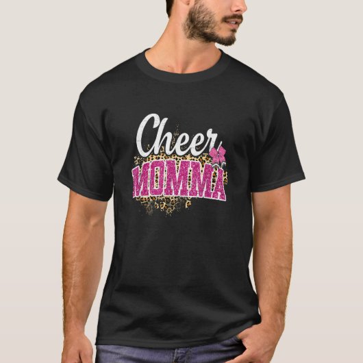 T-shirt Cheer Momma Biggest Fan Leopard Print And Pom Pom (Devant)