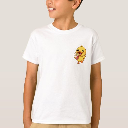 T-shirt Cheerful Winking Duckling Holding Popcorn Bucket (Devant)