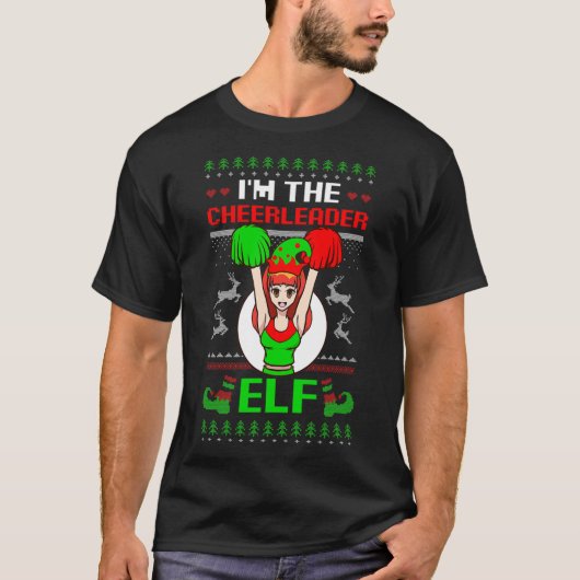 T-shirt Cheerleader Elf Design Christmas Cheerleading  (Devant)