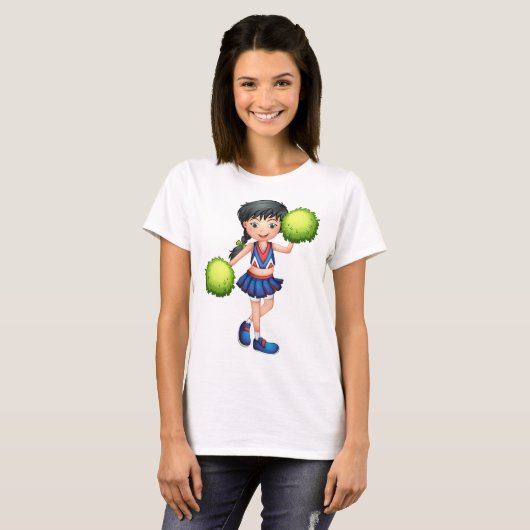 T-shirt Cheerleader Girl with Pom Poms Fun Sports Spirit (Devant entier)