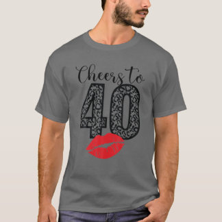 T-shirt Cheers To 40 Years Lips Happy Birthday Leopard Bor