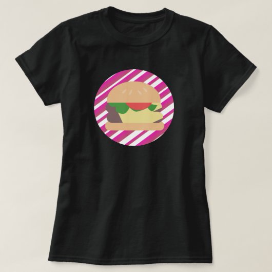 T-shirt Cheeseburger rayures ombrées rose vif (Design devant)