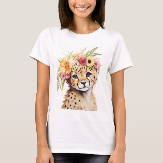 T-shirt Cheetah Flower Crown Art Aquarelle Safari Wild