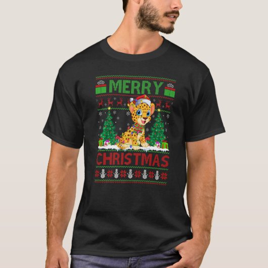 T-shirt Cheetah Xmas Tree Lights Ugly Santa Cheetah Chris (Devant)