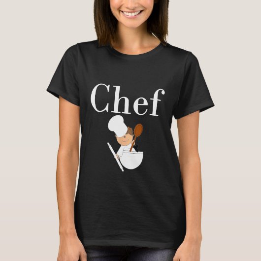 T-shirt Chef Avec Écriture Blanche Et Caractère Mignonne (Devant)